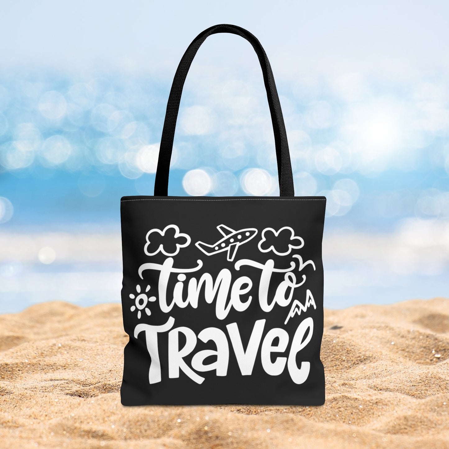 Time To Travel Black Tote Bag