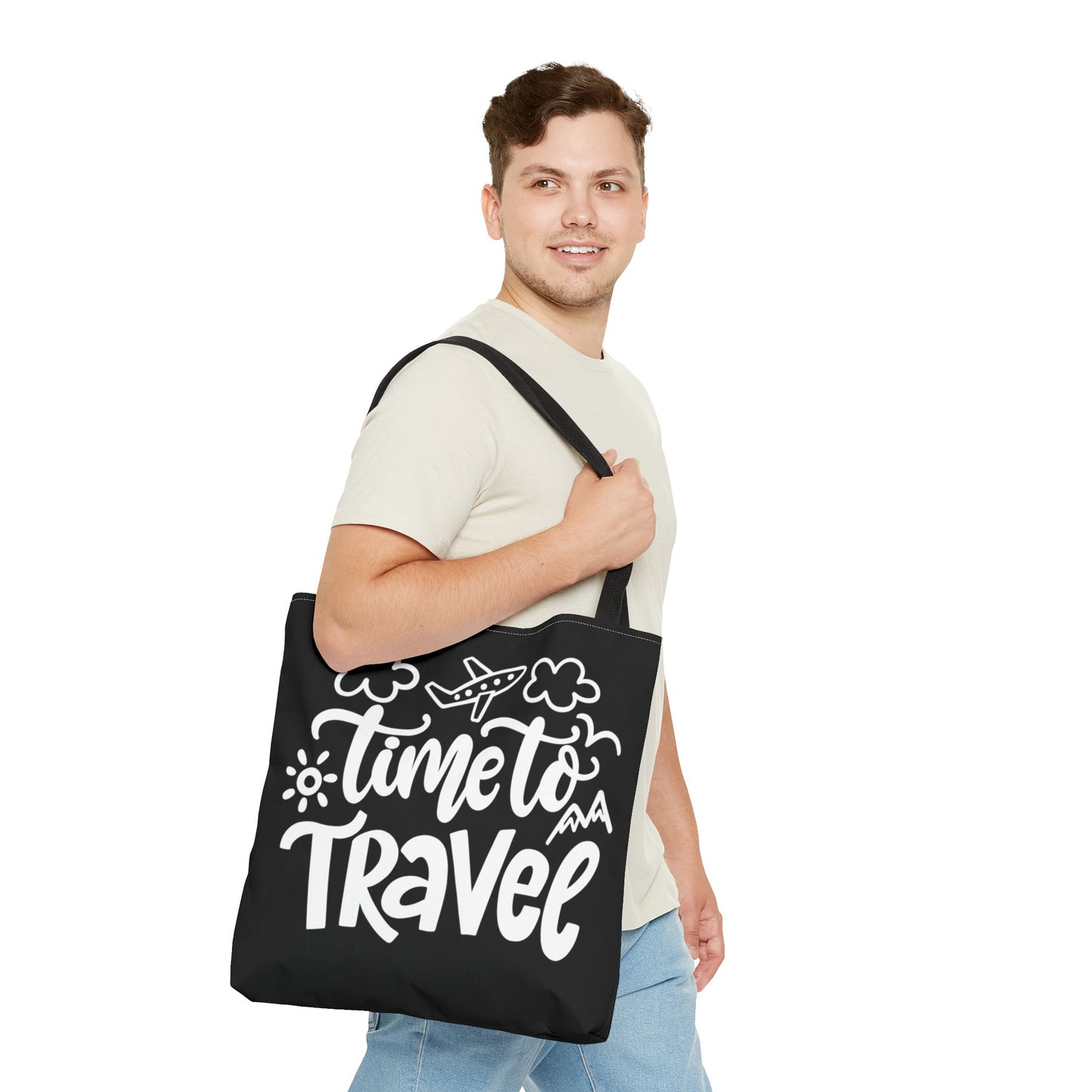 Time To Travel Black Tote Bag