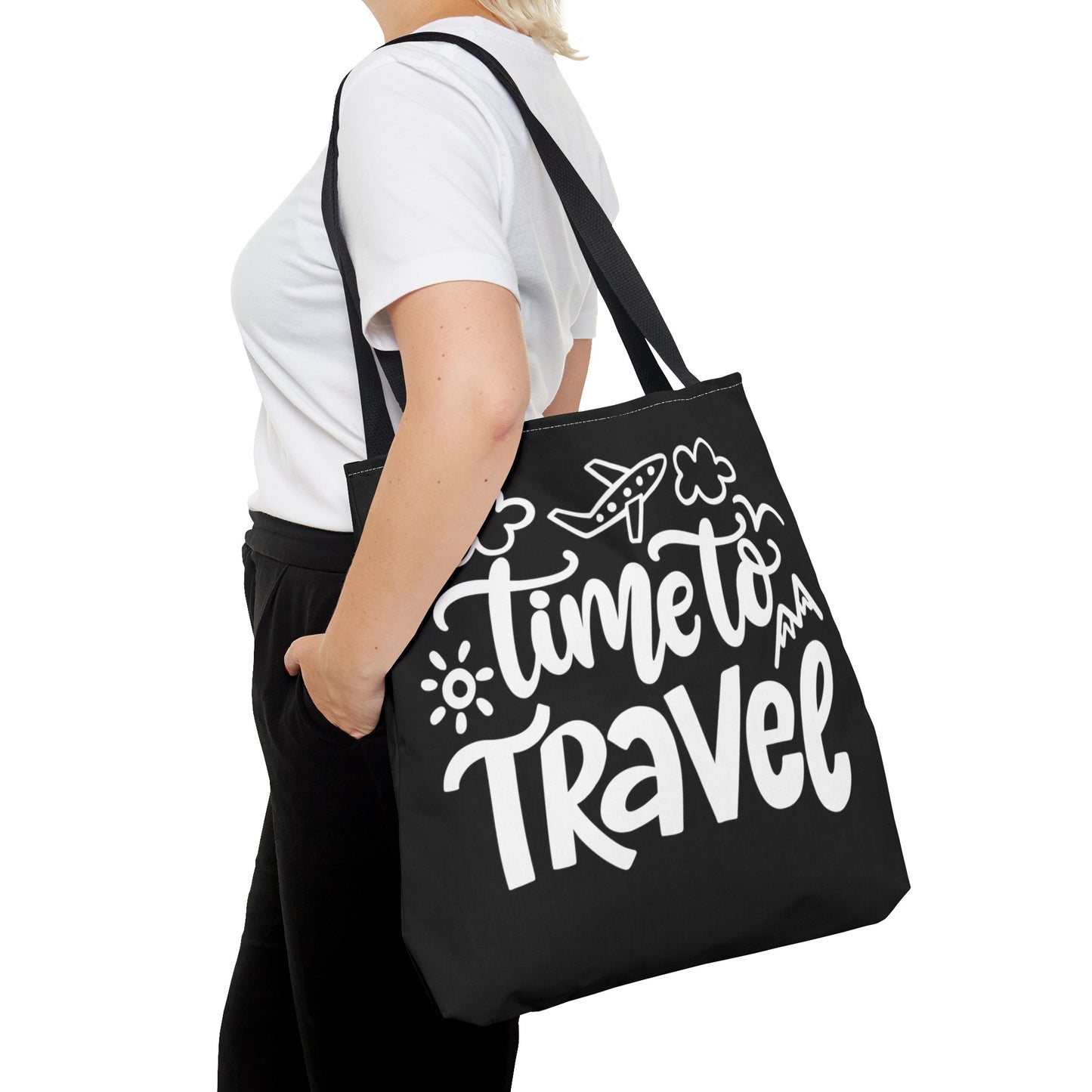 Time To Travel Black Tote Bag