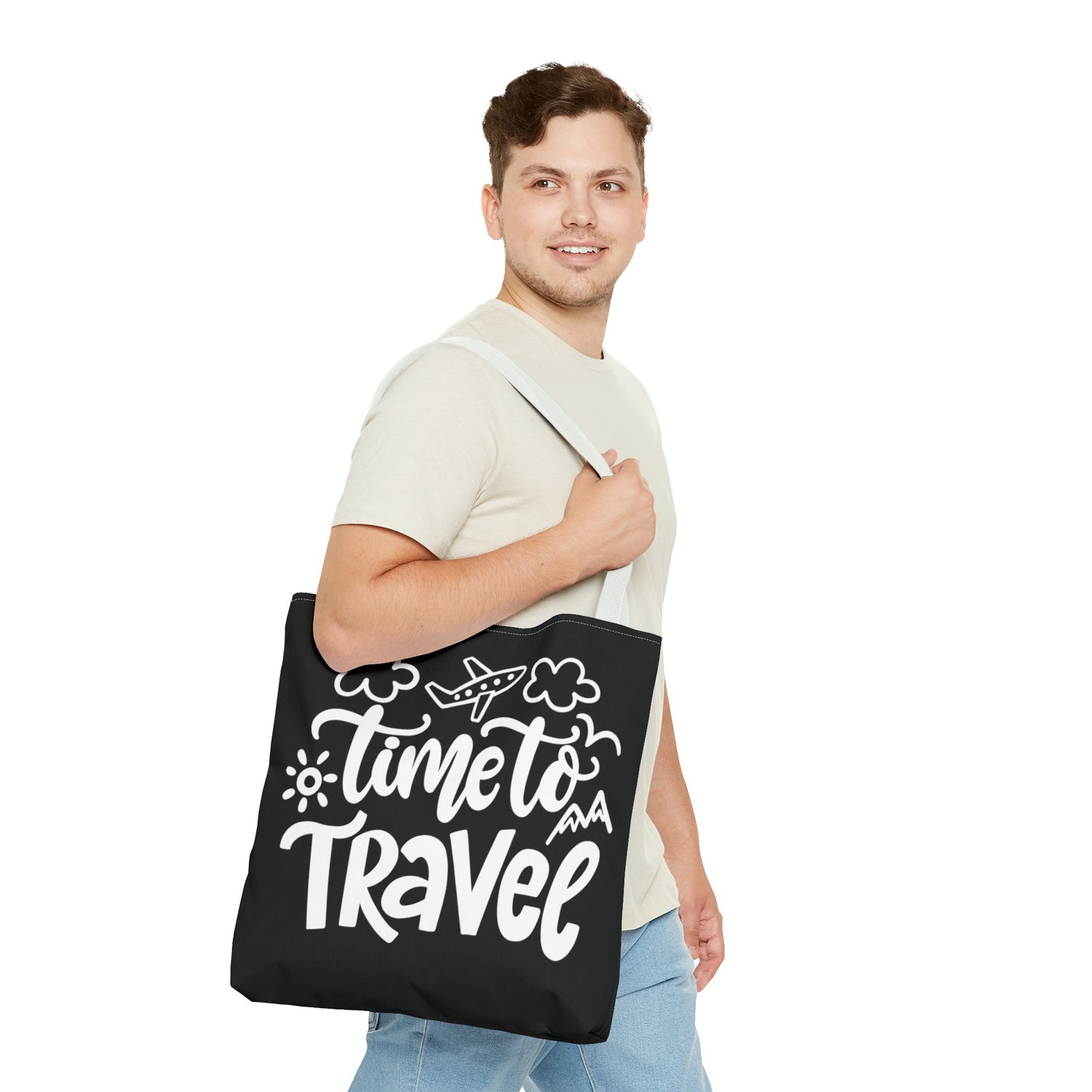 Time To Travel Black Tote Bag