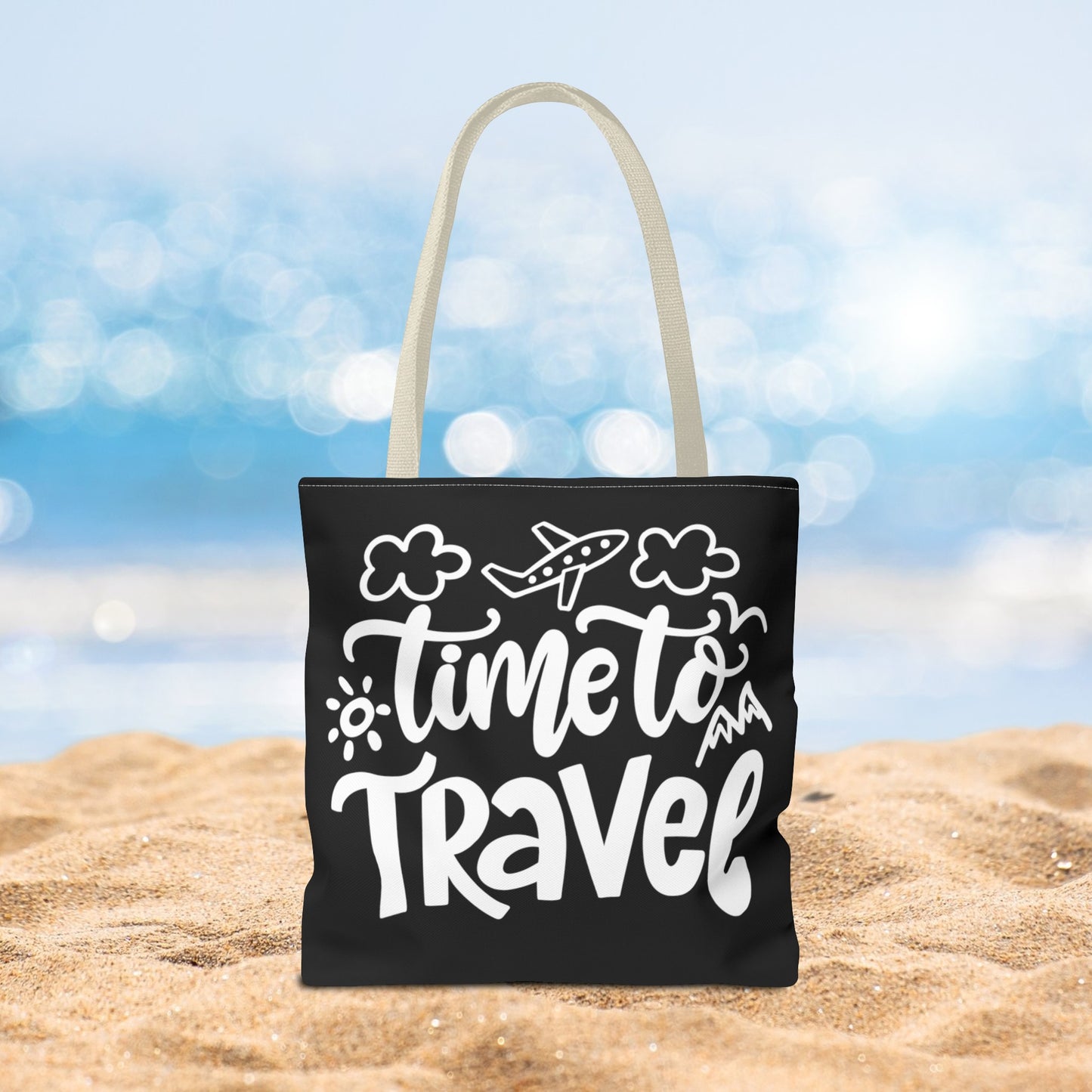 Time To Travel Black Tote Bag