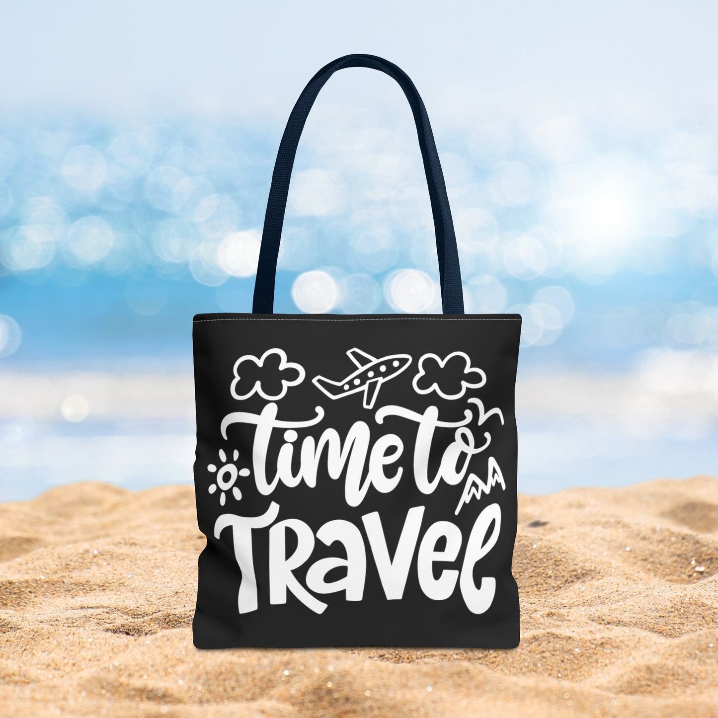 Time To Travel Black Tote Bag