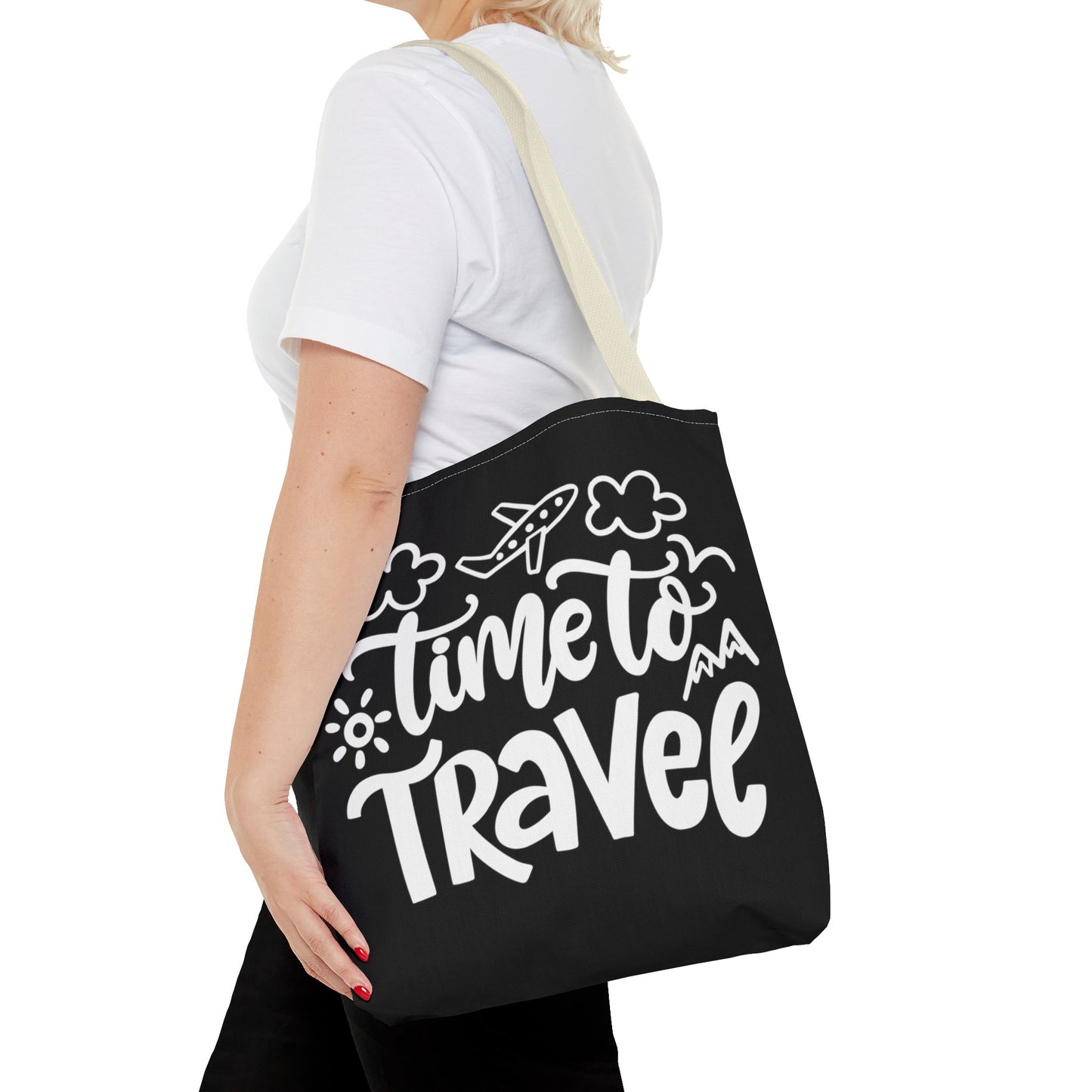 Time To Travel Black Tote Bag