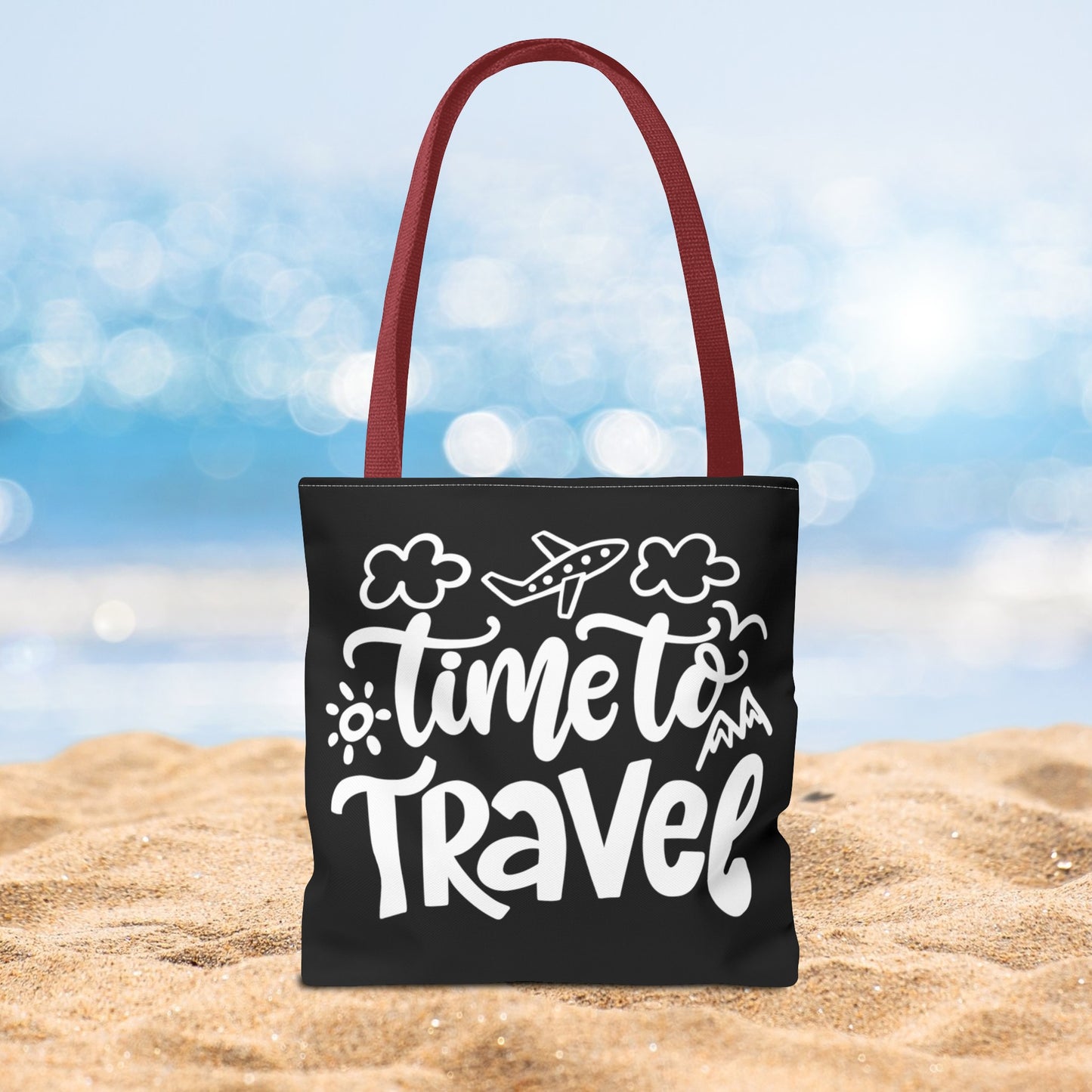 Time To Travel Black Tote Bag