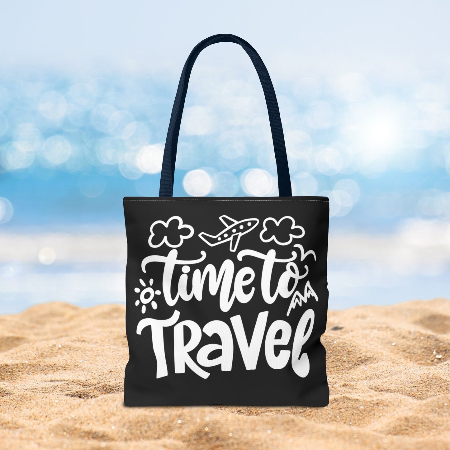 Time To Travel Black Tote Bag