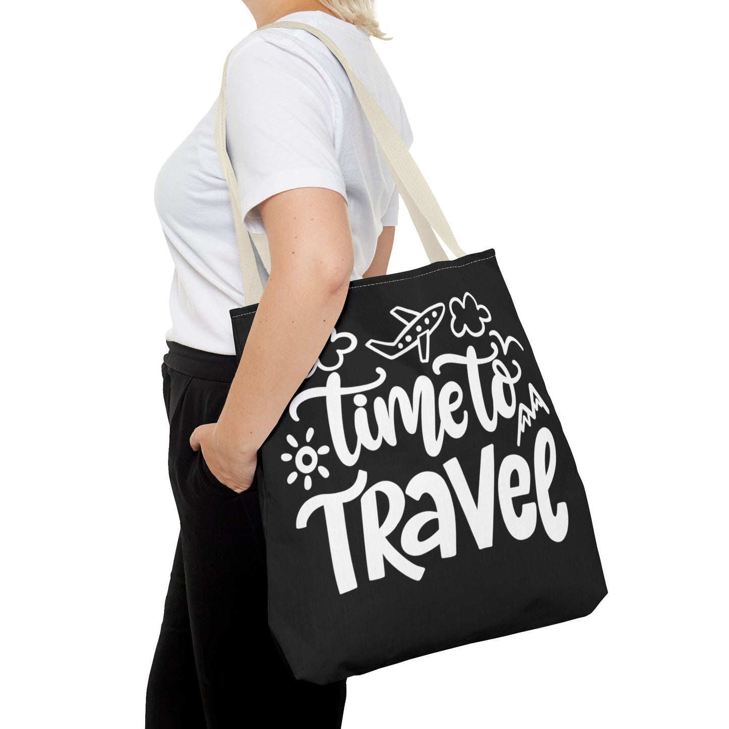 Time To Travel Black Tote Bag