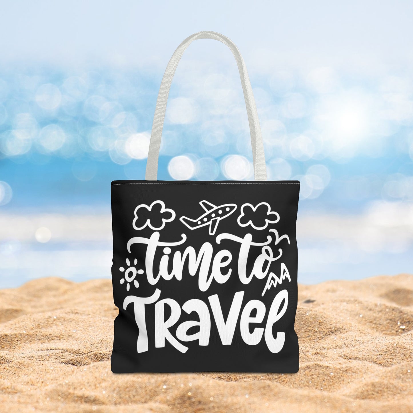 Time To Travel Black Tote Bag