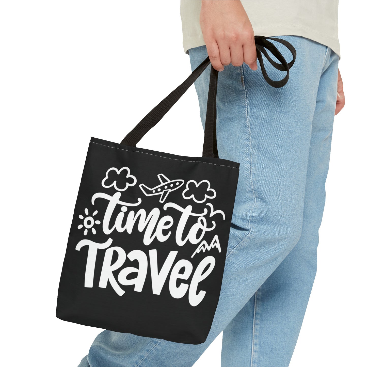 Time To Travel Black Tote Bag