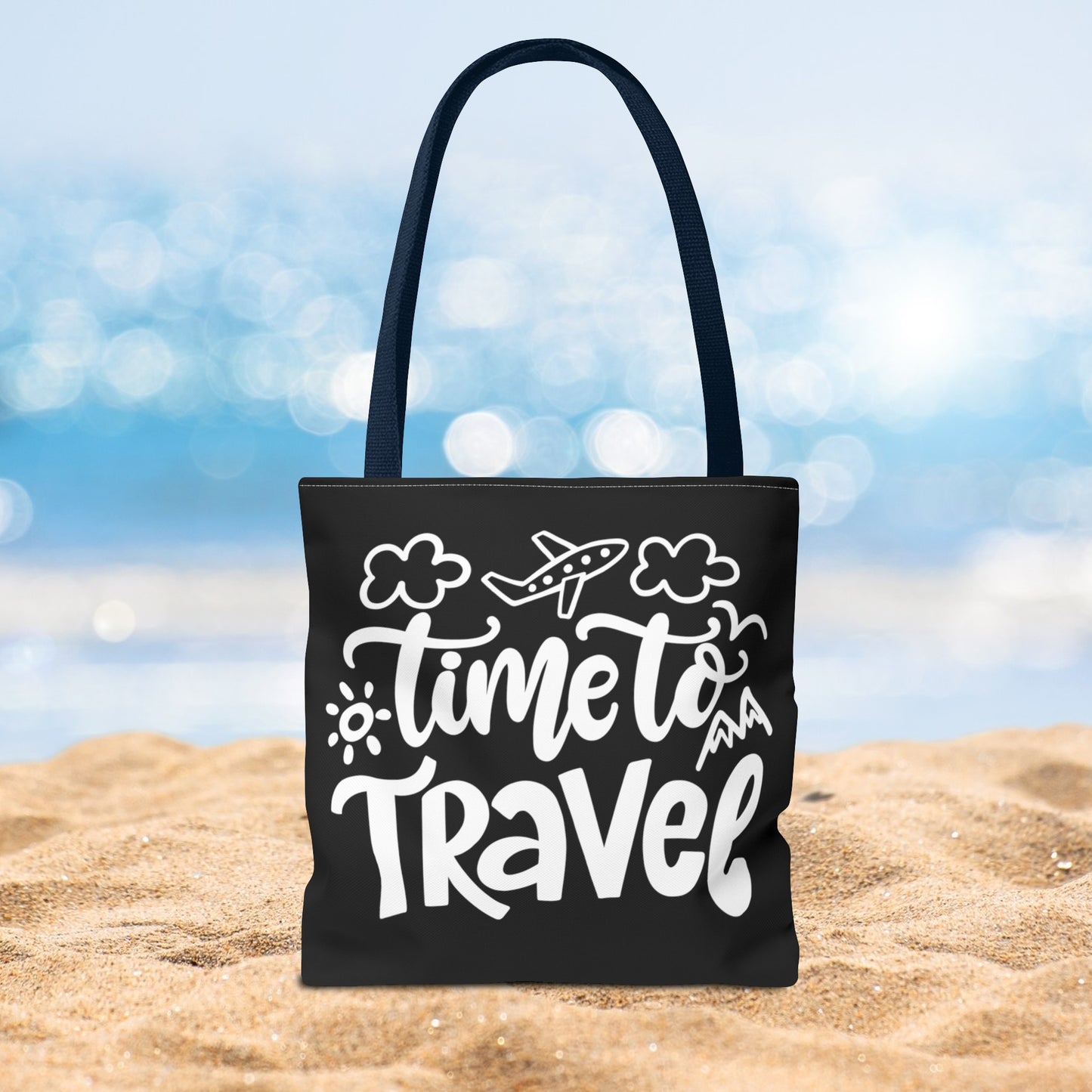 Time To Travel Black Tote Bag