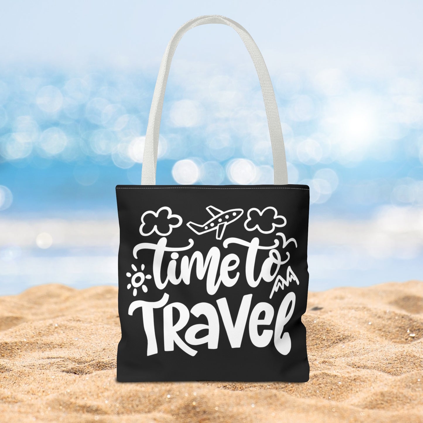 Time To Travel Black Tote Bag