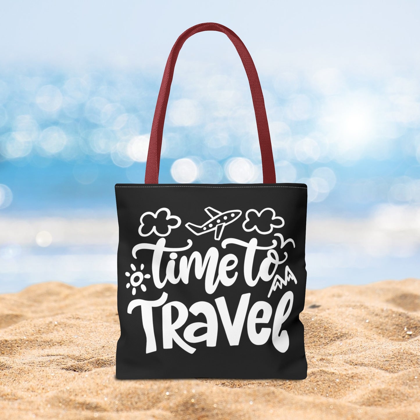 Time To Travel Black Tote Bag