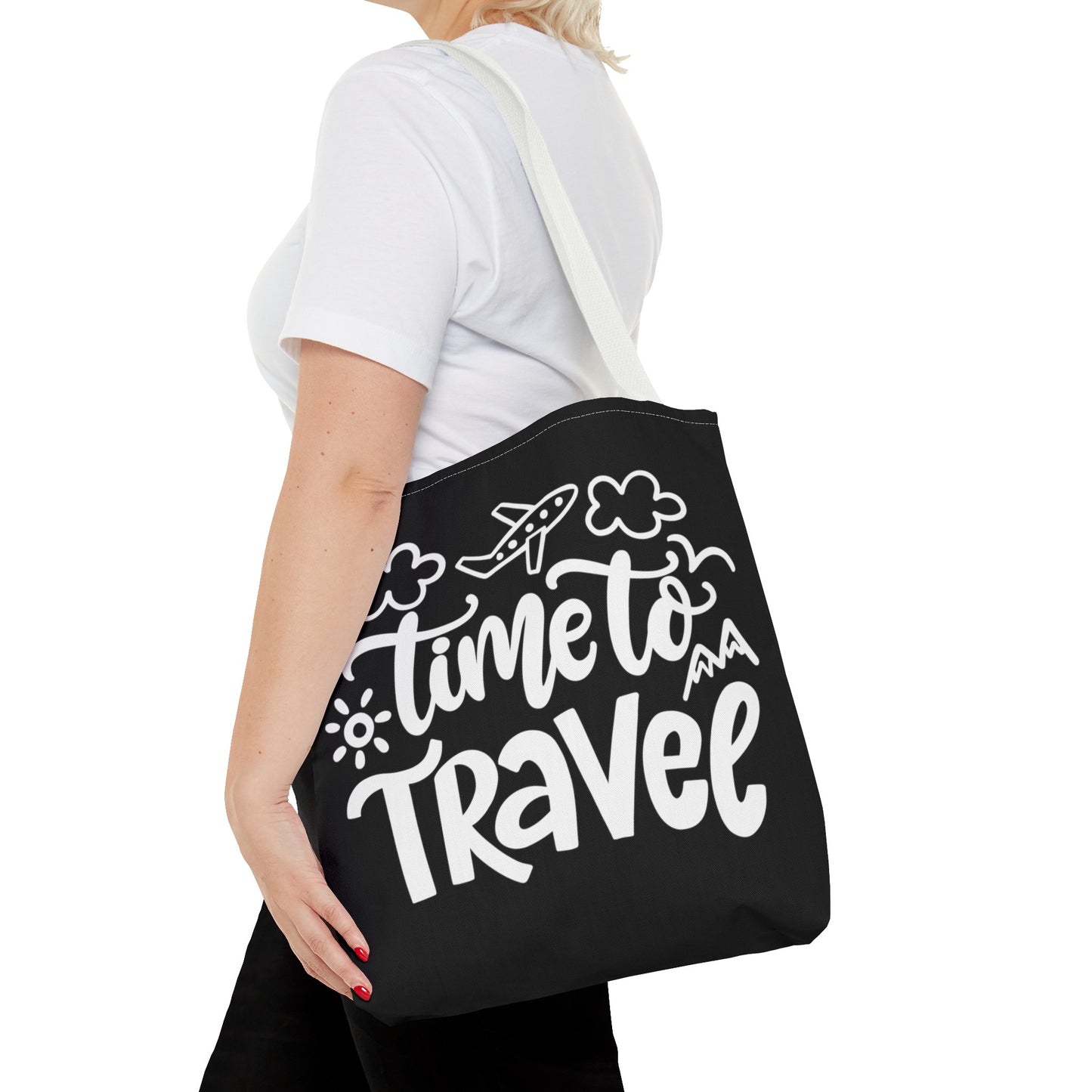 Time To Travel Black Tote Bag