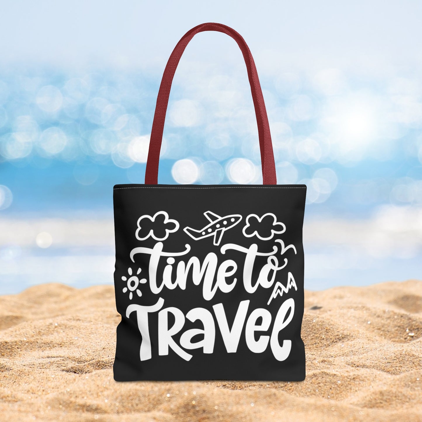 Time To Travel Black Tote Bag