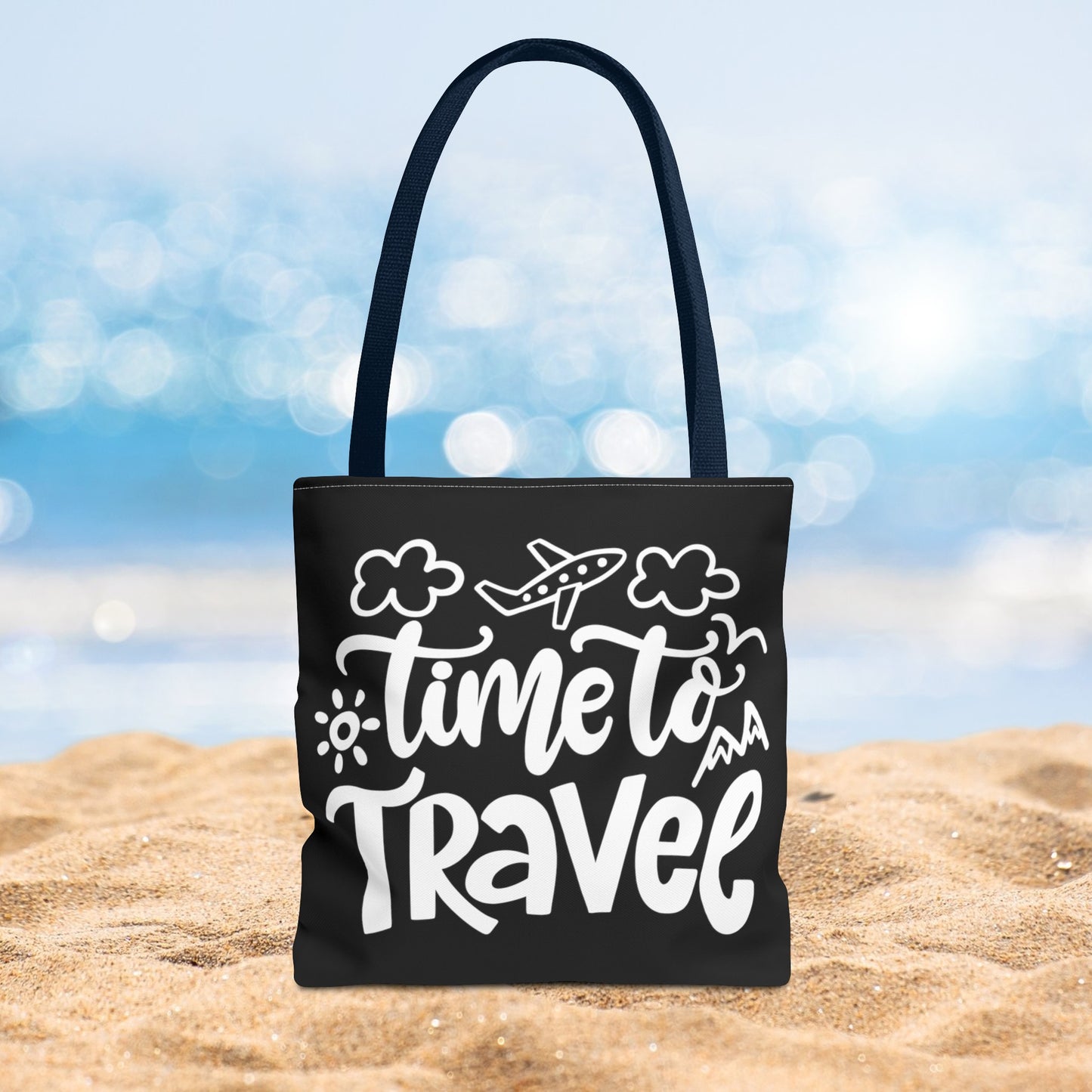 Time To Travel Black Tote Bag