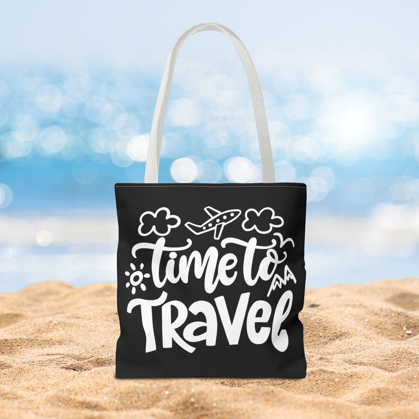 Time To Travel Black Tote Bag