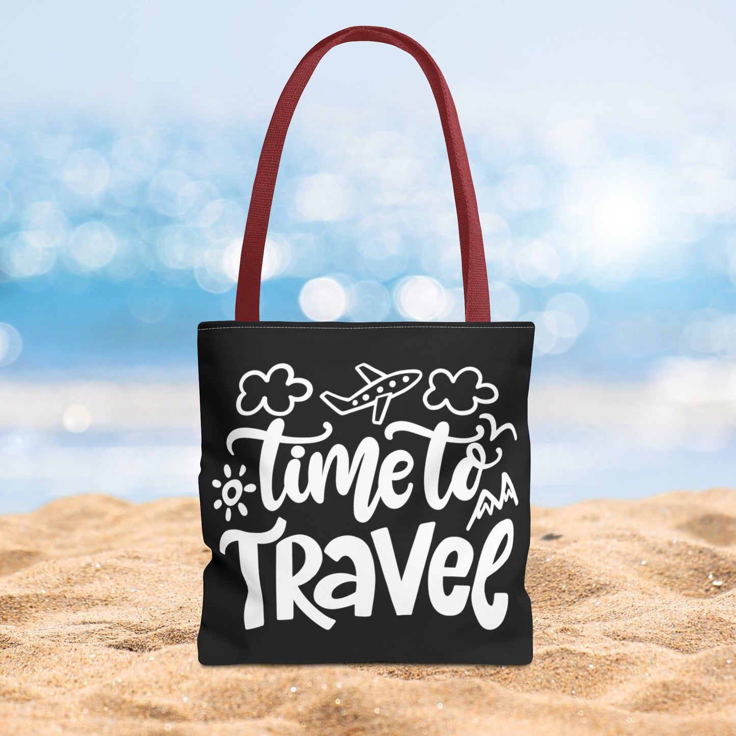 Time To Travel Black Tote Bag